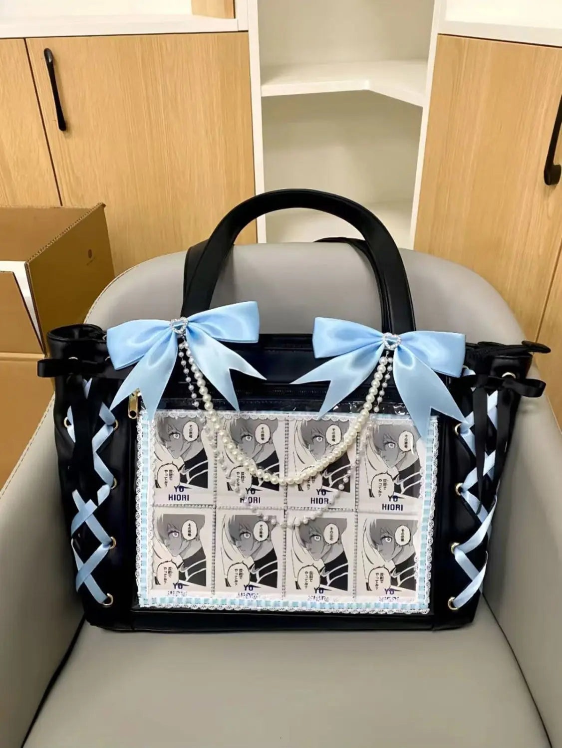 New Japanese Sweet Girl Ulzzang Ita Bag Ribbon Cute Handbag for Women Large Capacity Transparent DIY Badge One-shoulder Tote Bag