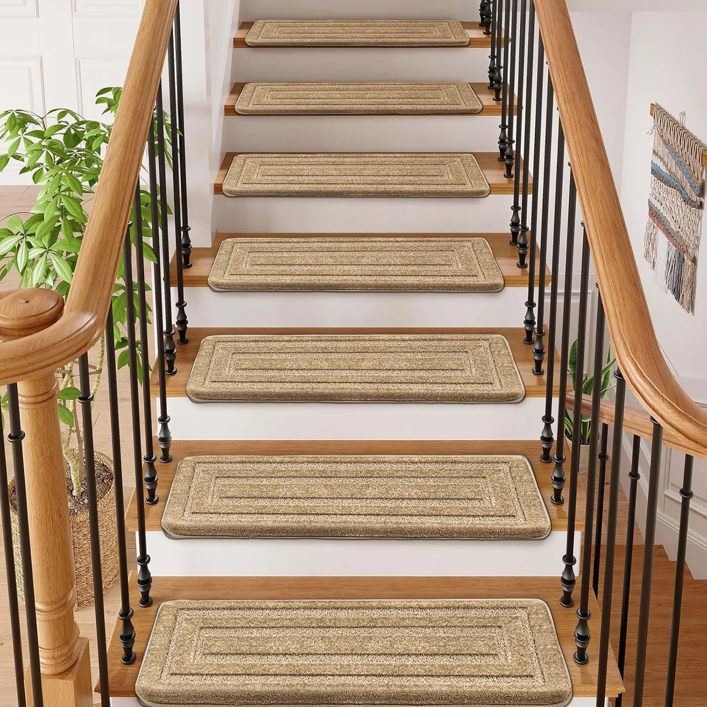 Non‑slip bullnose carpet stair treads, soft and washable.