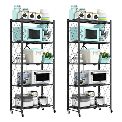 Heavy Duty Adjustable Five‑Tier Metal Shelving With Wheels.