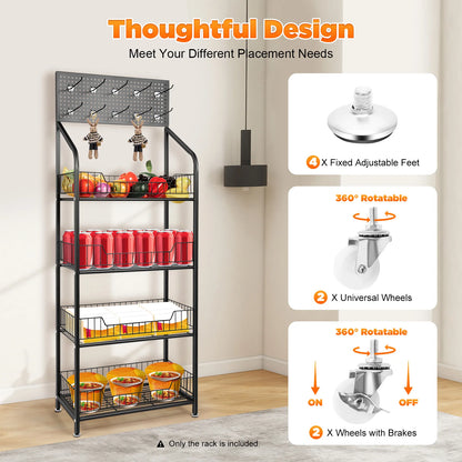 Four Tier Display Snack Rack With Universal Wheels.