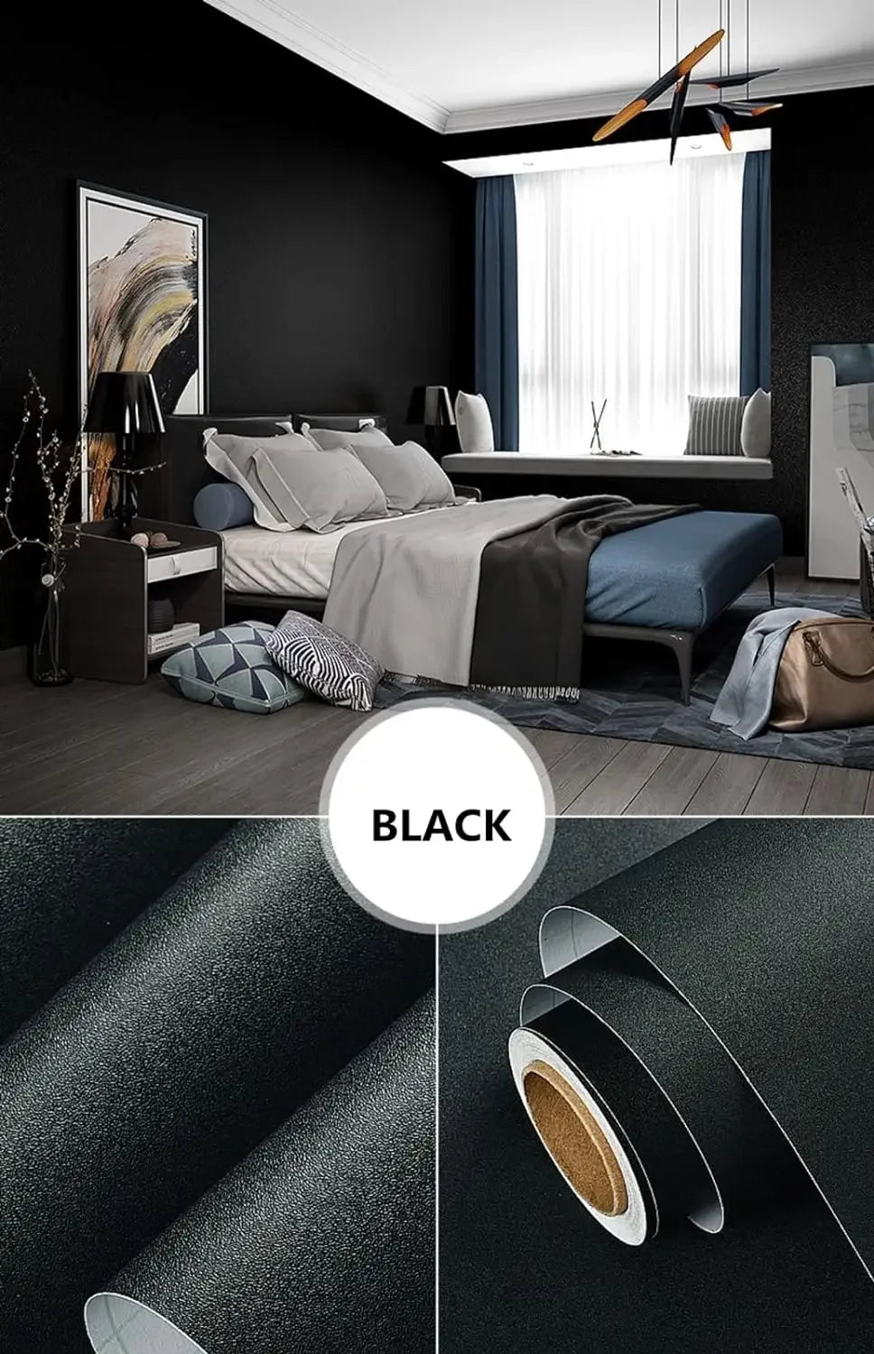 Waterproof Matte Wallpaper Black Vinyl Self-Adhesive Stickers for Wall Furniture Livingroom Contact Paper Home Decor