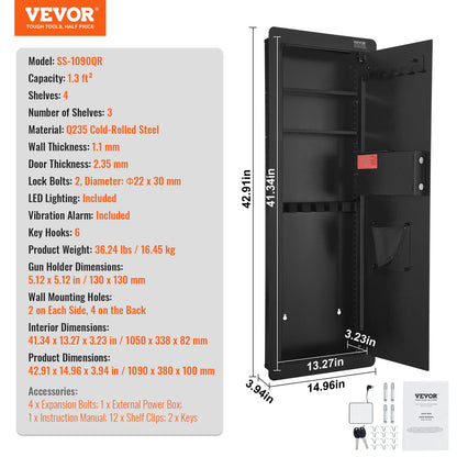 Tall Hidden Wall Safe With Digital Keypad Security.