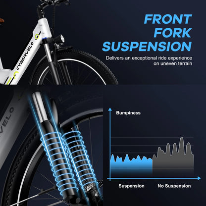1000W Peak Electric Bike for Adults Cybervelo EK2 26" Step-Thru 14Ah Removable Battery 80Miles City Commuter Ebike