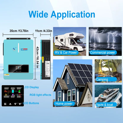 CNswipower 3600W 24VDC 120VAC Solar Inverter Charger 50HZ/60HZ Hybrid Inverter 120A MPPT LCD display