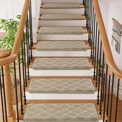 Non‑slip bullnose carpet stair treads, soft and washable.
