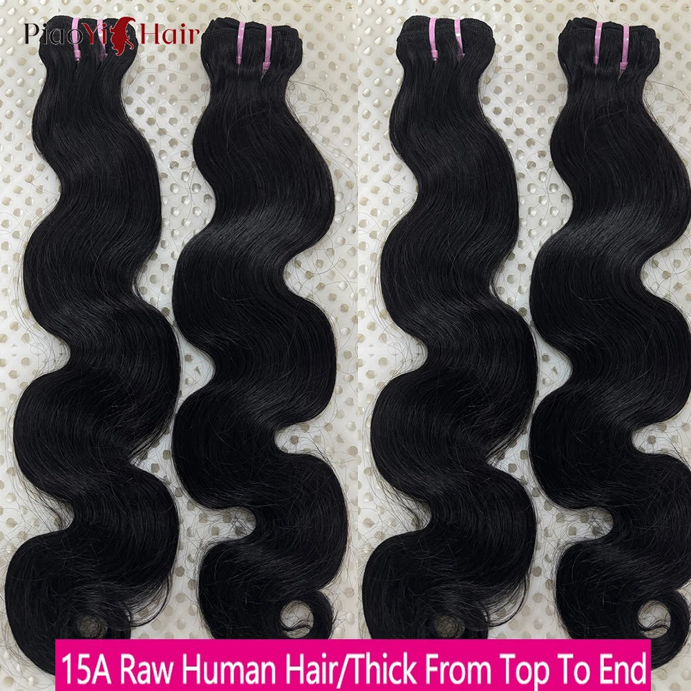 15A Double Drawn Human Hair Bundle And Closure 100% Raw Human Hair Body Wave Human Hair Bundles With 4X4 Lace Closure 5X5/2X6