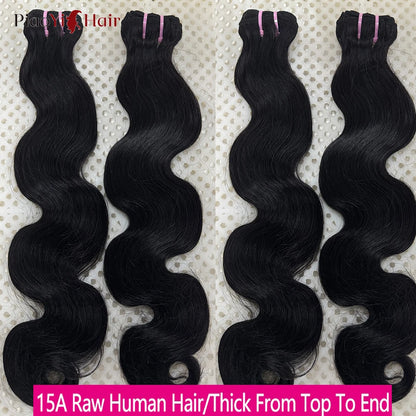 15A Double Drawn Human Hair Bundle And Closure 100% Raw Human Hair Body Wave Human Hair Bundles With 4X4 Lace Closure 5X5/2X6
