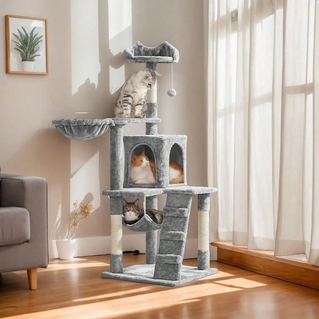 54in Multi-Level Cat Tree Tower With Perch Condo Hammock Scratching Posts Interactive Toy