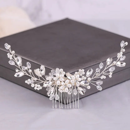 Crystal Rhinestone Flower Pearl Hair Comb Bridal Headband Tiara Hairpin Party Wedding Bridal Hair Accessories Jewelry
