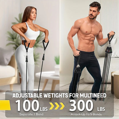 Resistance bands set: door anchor, handles, ankle straps.
