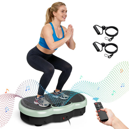 Bluetooth vibration plate; calorie-tracking, 120-level whole-body workout.