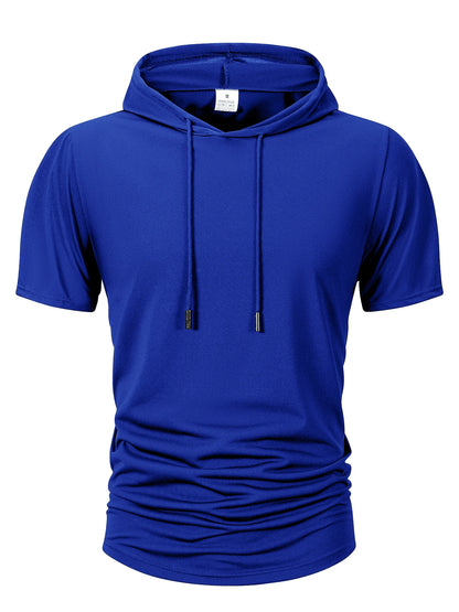 Summer Men's Hooded Sweatwear Casual Short Sleeve Loose T-shirt Solid Color Lightweight Hoodie Fitness Breathable Tops