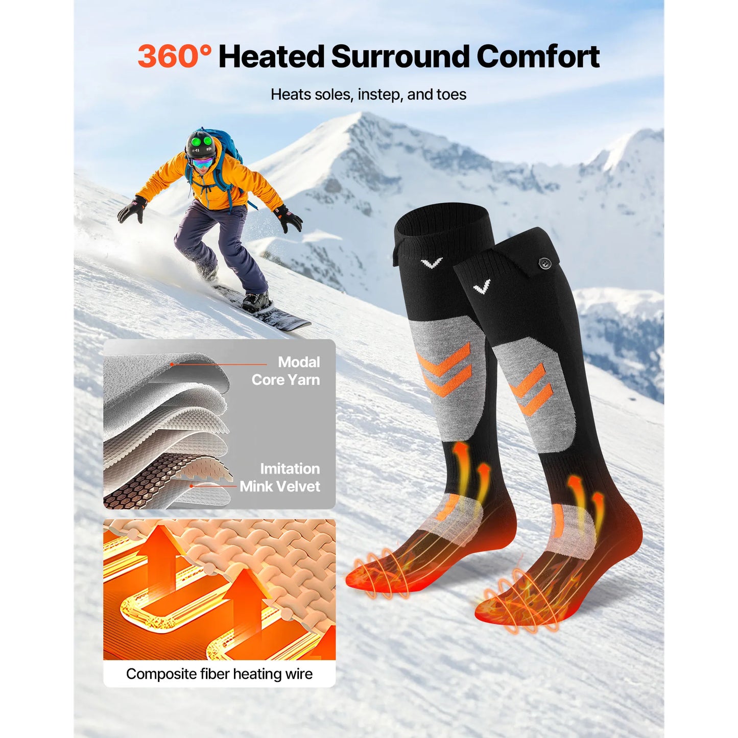 Winter Heating Socks With Battery Box Rechargeable Anti-Cold Men Thermal Heated Foot Warmer Outdoor Camping Ski Sports Wnter
