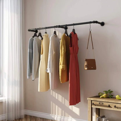 Tall Industrial Wall Mounted Clothes Rack With Hooks Shelf.