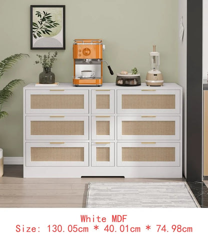 Rattan Dresser With Nine Drawers.