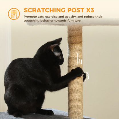 Cat tree Cat Tower for Indoor Cats 2 Styles Cat Activity Tree with Cat Scratching Posts Big Hammock and Removable Top Perch Grey
