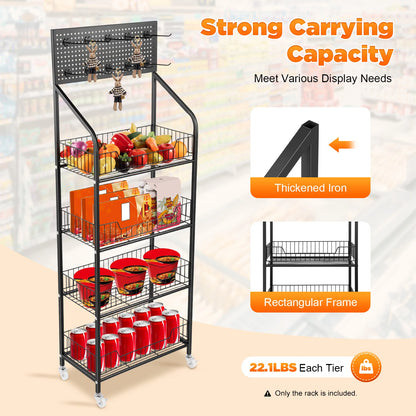 Four Tier Display Snack Rack With Universal Wheels.