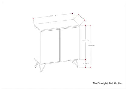Natural Finish Mango Wood Cabinet With Black Hairpin Legs, 39 Inch Wide Industrial Style Storage Unit For Living Room