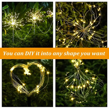 Solar LED Fireworks Lights 8 Lighting Modes Waterproof DIY Solar Outdoor Decorative Fairy String Light for Garden Lawns Wedding