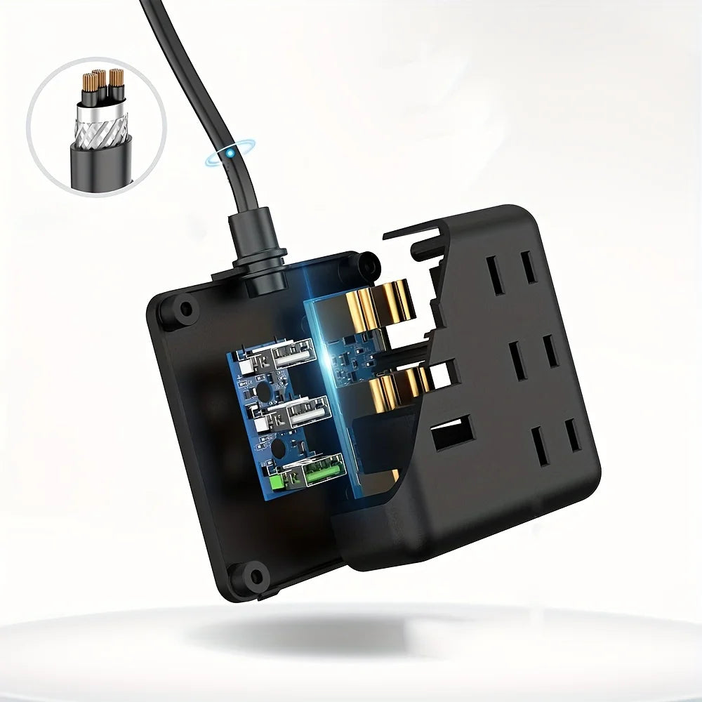Mini Portable Power Outlet, 3power strip    3 USB, 3.3ft Extension Cord, Fast Charging, Fireproof, For Business Trave