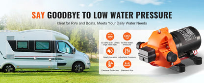 12V Diaphragm Pump 1.8/3/3.5/5 GPM 3/4/5-Chamber 40-100 PSI Adjustable 1/2'' MNPT Port for RV Yacht Food Truck Camper