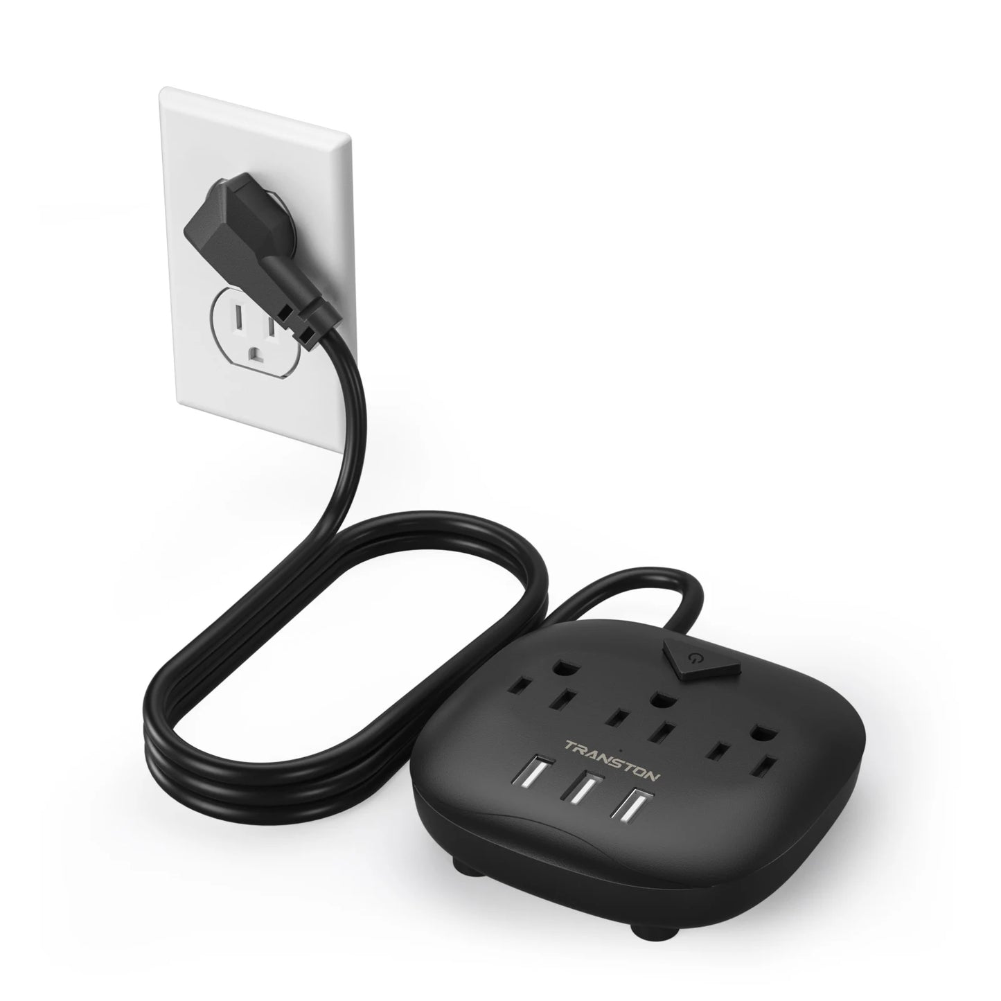 TRANSTON power strip    with switch, 3 power strip   , 3 USB Ports, 3.3ft Extension Cord, Quick Charge, Fire Resistant, For Home