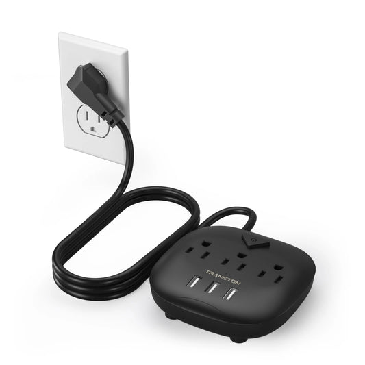 TRANSTON power strip    with switch, 3 power strip   , 3 USB Ports, 3.3ft Extension Cord, Quick Charge, Fire Resistant, For Home