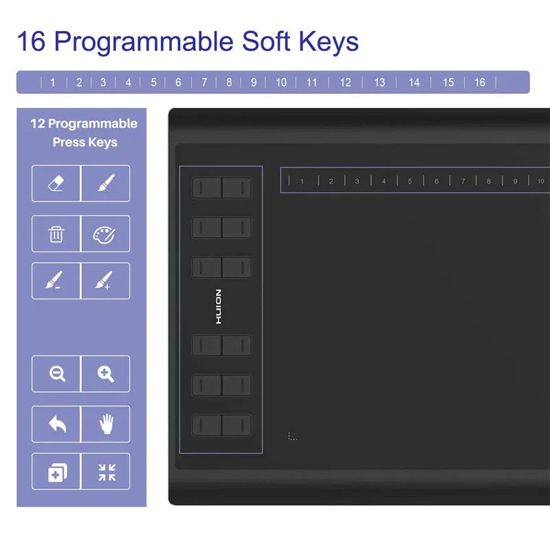 Professional tablet with customizable hotkeys for artists.
