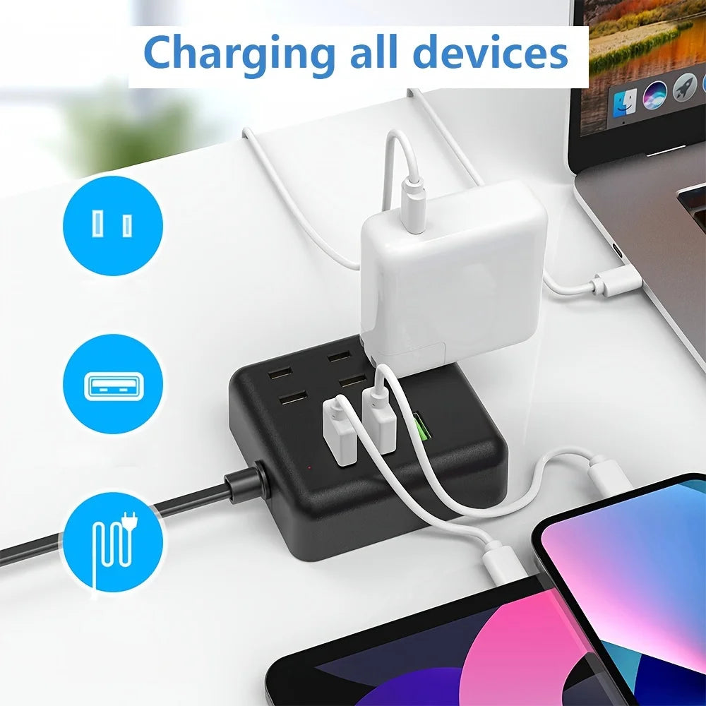 Mini Portable Power Outlet, 3power strip    3 USB, 3.3ft Extension Cord, Fast Charging, Fireproof, For Business Trave