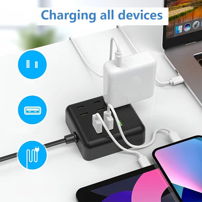 Mini Portable Power Outlet, 3power strip    3 USB, 3.3ft Extension Cord, Fast Charging, Fireproof, For Business Trave