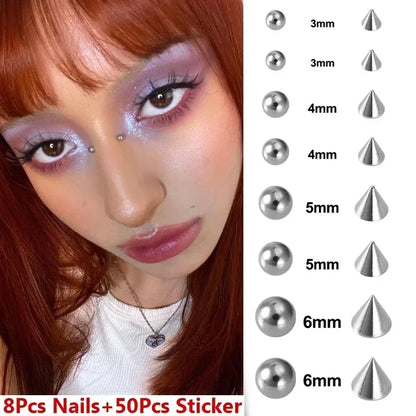 58pcs Non Piercing Lip Nails Sticker Self-adhesive Waterproof Reusable Fake Lip Nail Eyebrow Nose Ring Body Belly Button Jewelry