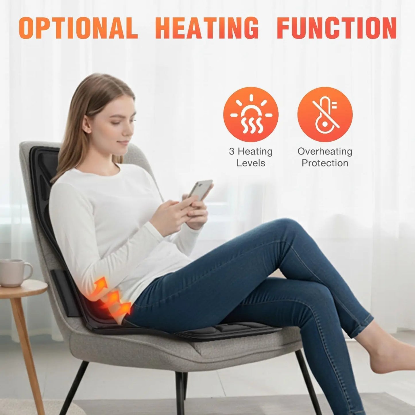 Heated massage seat cushion; seven modes, pain-relief