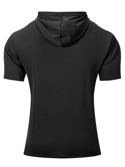 Summer Men's Hooded Sweatwear Casual Short Sleeve Loose T-shirt Solid Color Lightweight Hoodie Fitness Breathable Tops