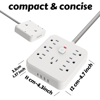 11-in-1 Power Strip with 7 AC Sockets, 3 USB Ports and 1 Type-C Connection | Surge Protector & Multi-Plug Extender, USB Wall