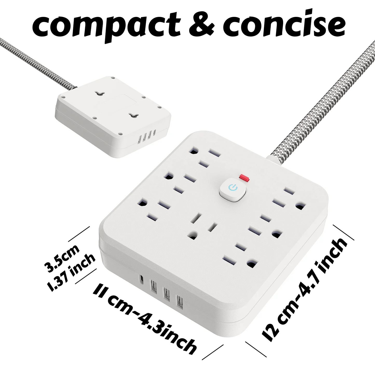 11-in-1 Power Strip with 7 AC Sockets, 3 USB Ports and 1 Type-C Connection | Surge Protector & Multi-Plug Extender, USB Wall