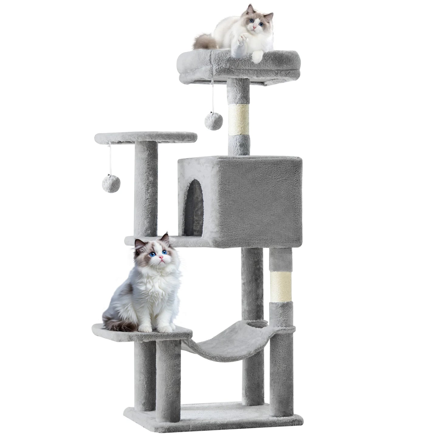 MCQ 44IN Cat Tree Tower Cat Climbing Tower with Natural Sisal Scratching Posts Pet Condo for Indoor Cats and Kittens Play