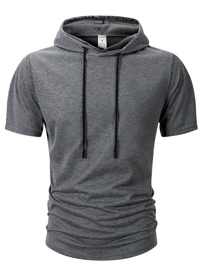 Summer Men's Hooded Sweatwear Casual Short Sleeve Loose T-shirt Solid Color Lightweight Hoodie Fitness Breathable Tops