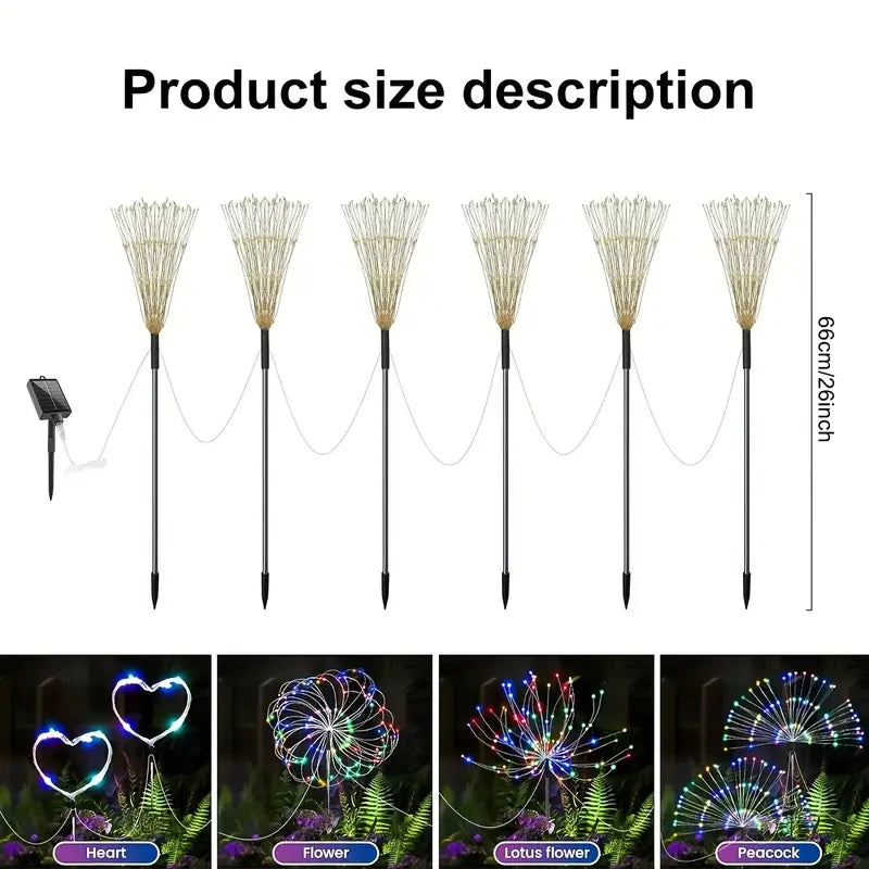 Solar LED Fireworks Lights 8 Lighting Modes Waterproof DIY Solar Outdoor Decorative Fairy String Light for Garden Lawns Wedding
