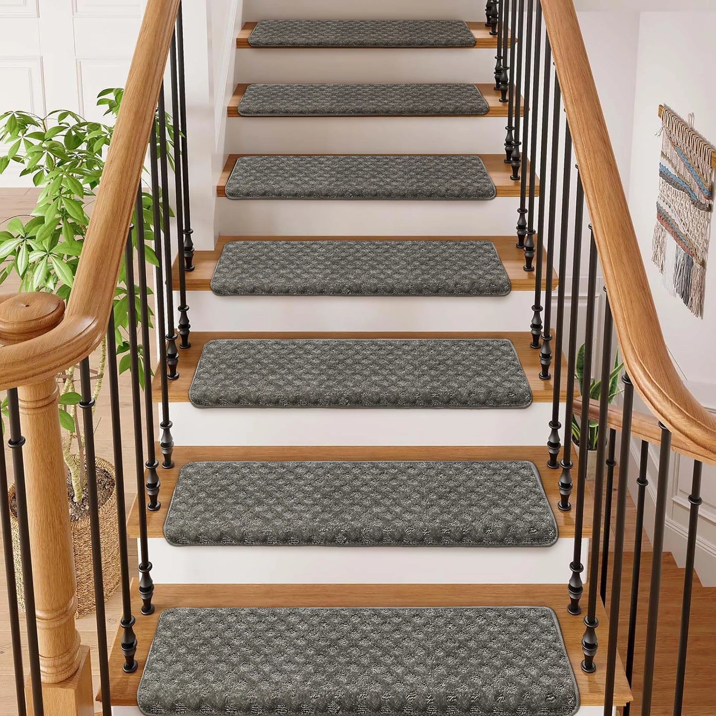 Non‑slip bullnose carpet stair treads, soft and washable.