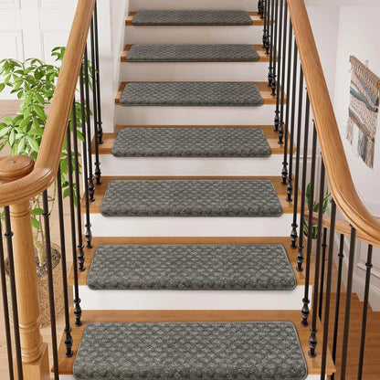 Non‑slip bullnose carpet stair treads, soft and washable.