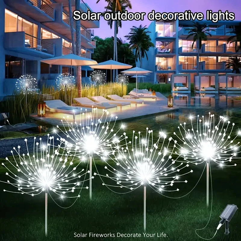 Solar LED Fireworks Lights 8 Lighting Modes Waterproof DIY Solar Outdoor Decorative Fairy String Light for Garden Lawns Wedding