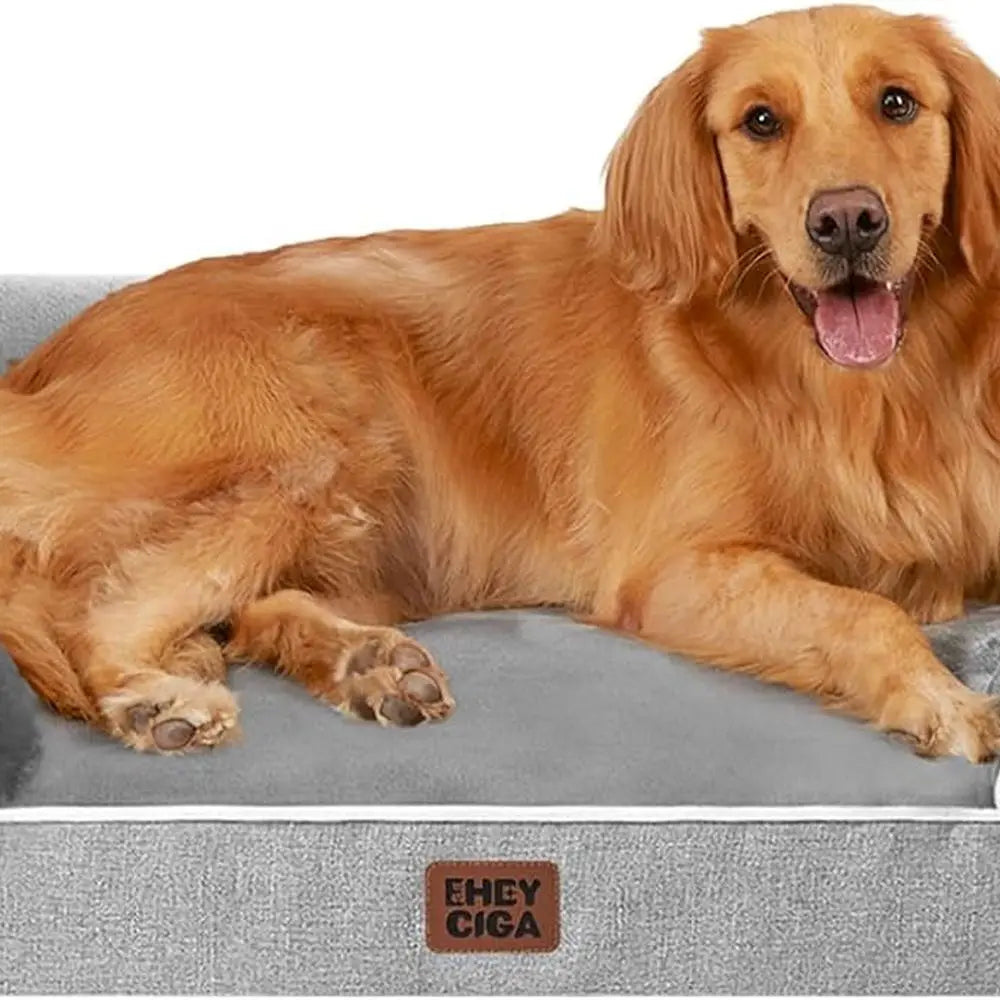 Orthopedic waterproof XL dog bed with bolstered sides.
