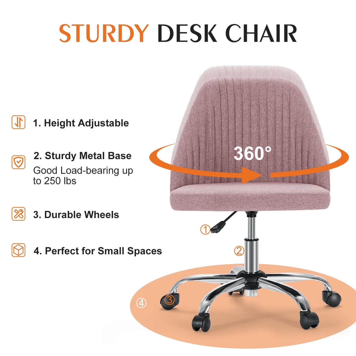 JHK Armless Small Desk Office Chair Cute Vanity Swivel Chair