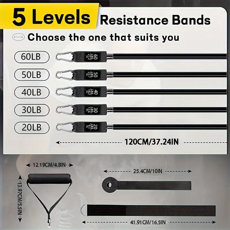 Resistance bands set: door anchor, handles, ankle straps.