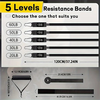 Resistance bands set: door anchor, handles, ankle straps.