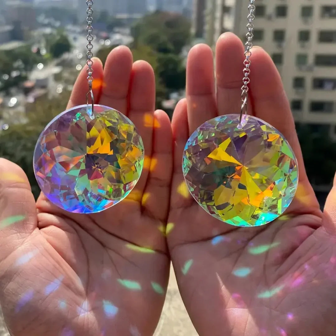 2pcs, Round Crystal Sun Catchers, Glass Prism Hanging Sun Catchers, Rainbow Maker For Window, Balcony, Kitchen, Garden Decor