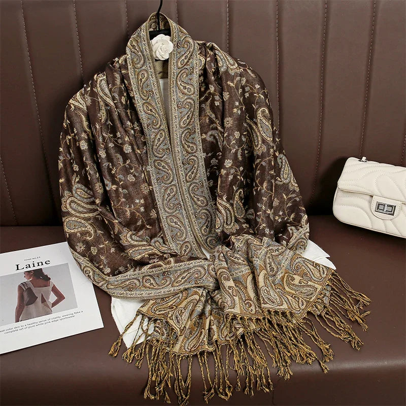 Autumn Winter Scarf Women Pashmina Shawls Cashmere Blanket Paisley Warm Thick Chunky Stoles Lady Elegant Poncho Outdoor Bufanda