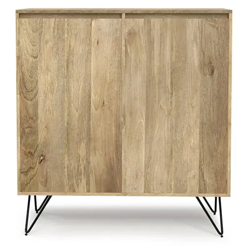 Natural Finish Mango Wood Cabinet With Black Hairpin Legs, 39 Inch Wide Industrial Style Storage Unit For Living Room