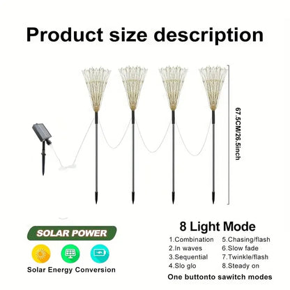 Solar LED Fireworks Lights 8 Lighting Modes Waterproof DIY Solar Outdoor Decorative Fairy String Light for Garden Lawns Wedding