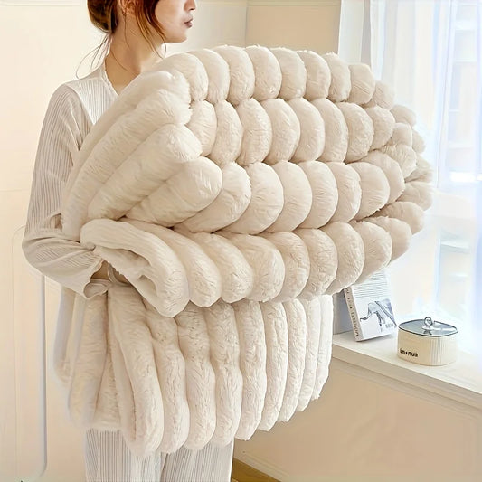 Soft Warm Striped Fleece Blanket For Adult Beds.